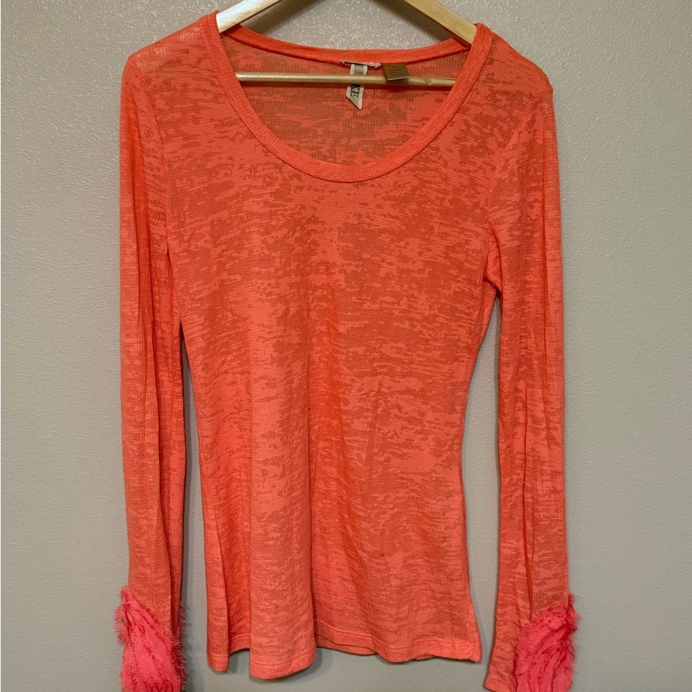 BKE Vibrant Coral Long Sleeve Top